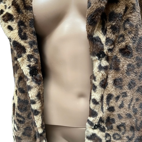 Cavalini Faux Fur Leopard Print Midi Coat Size Large - Picture 4 of 14